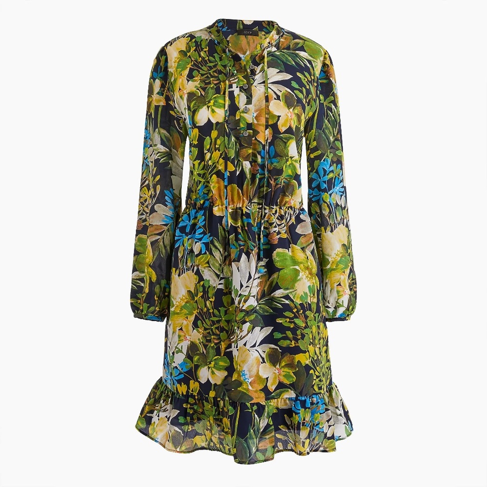 J CREW Silk ruffle dress in watercolor floral
